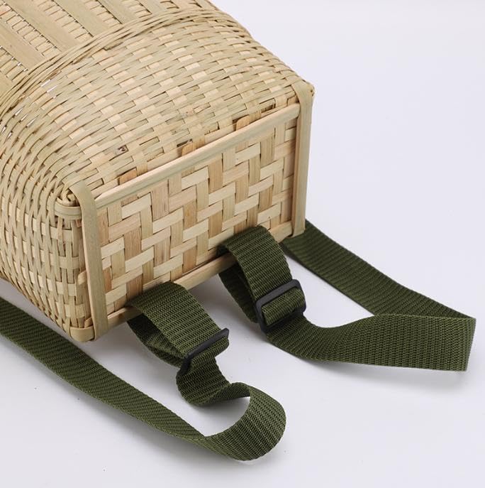 天然素材 竹籠　編み込みリュック型　背負い　かごバッグ 竹製 背負い籠 しょいかご 背負いかご リュック 竹かご